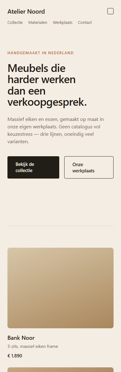 Atelier Noord — mobiele weergave
