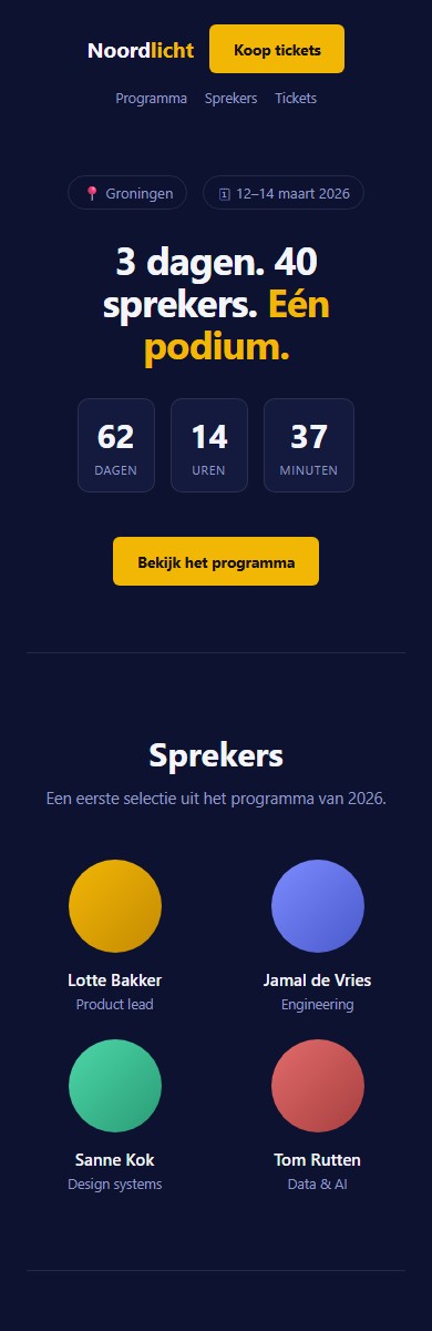 Noordlicht Conference — mobiele weergave