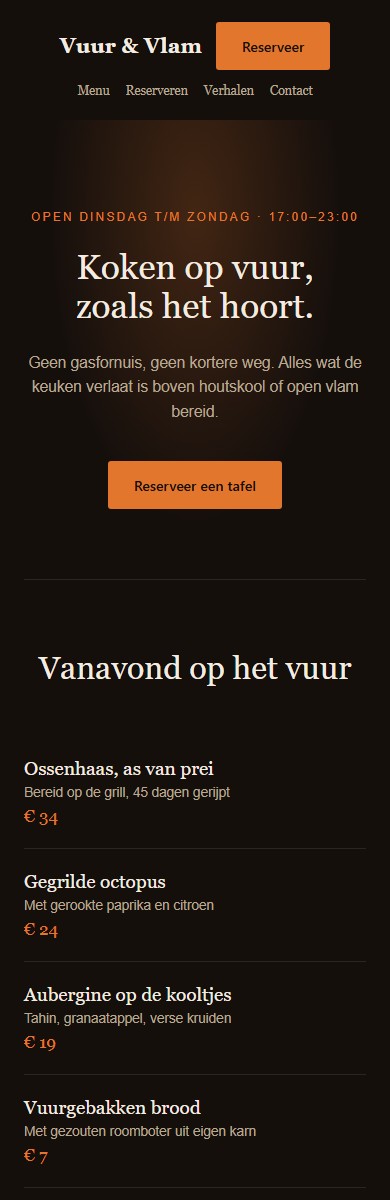 Vuur & Vlam — mobiele weergave